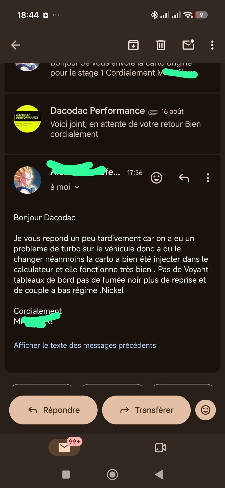 Capture d'un retour client